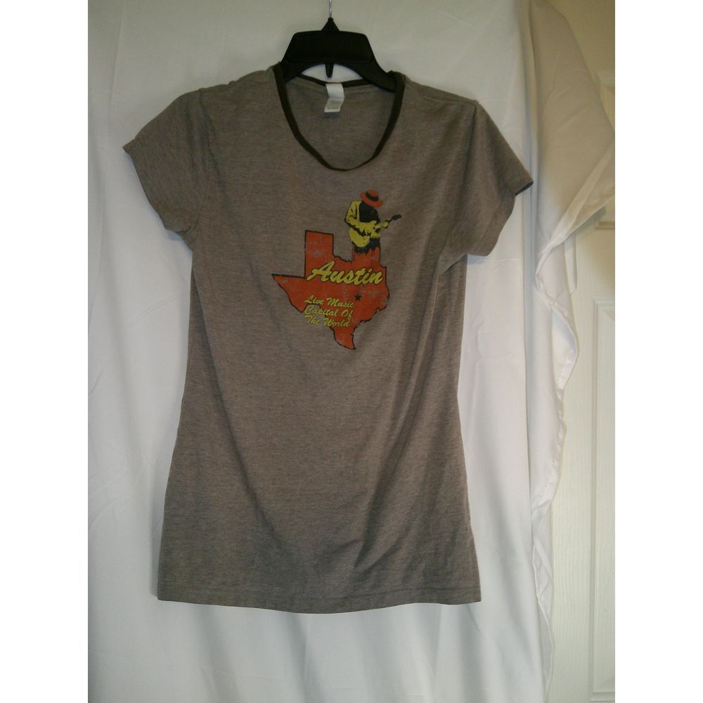 Vintage Women's Gaziani Brown Austin Texas Graphic‎ T-Shirt Stevie Ray Vaughn XL